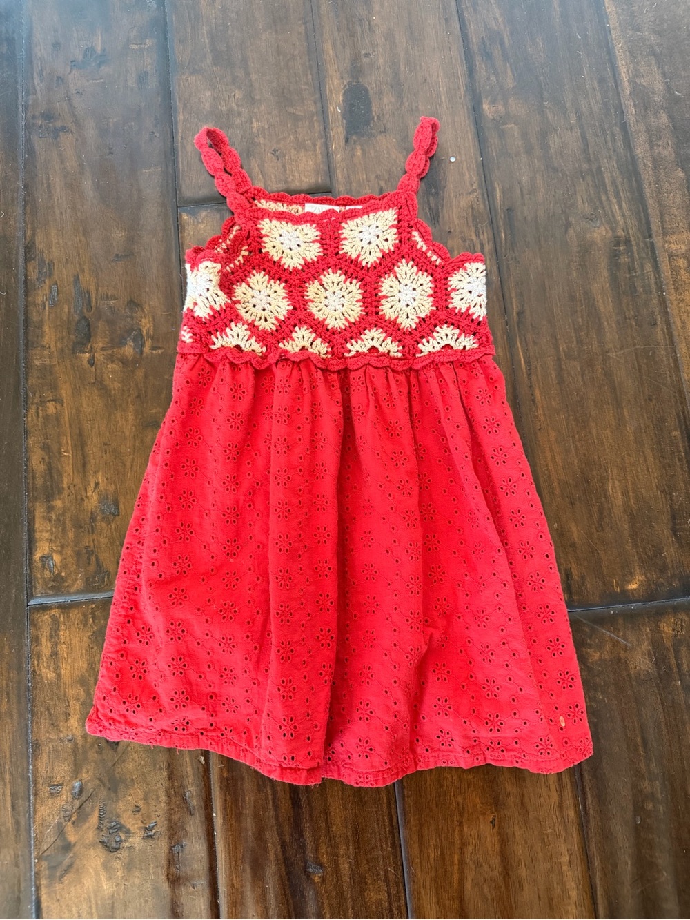 Zara Red Crochet Bodice Eyelet Cotton Sundress